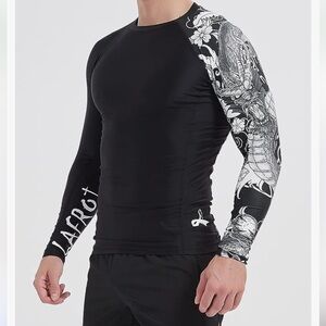 NEW LAFROI Men's High Performance Long Sleeve Base Layer T-Shirt Black White L.